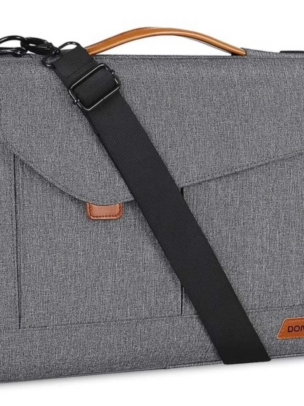 DOMISO Gray Laptop Messenger Bag with Black Strap and Brown Handle